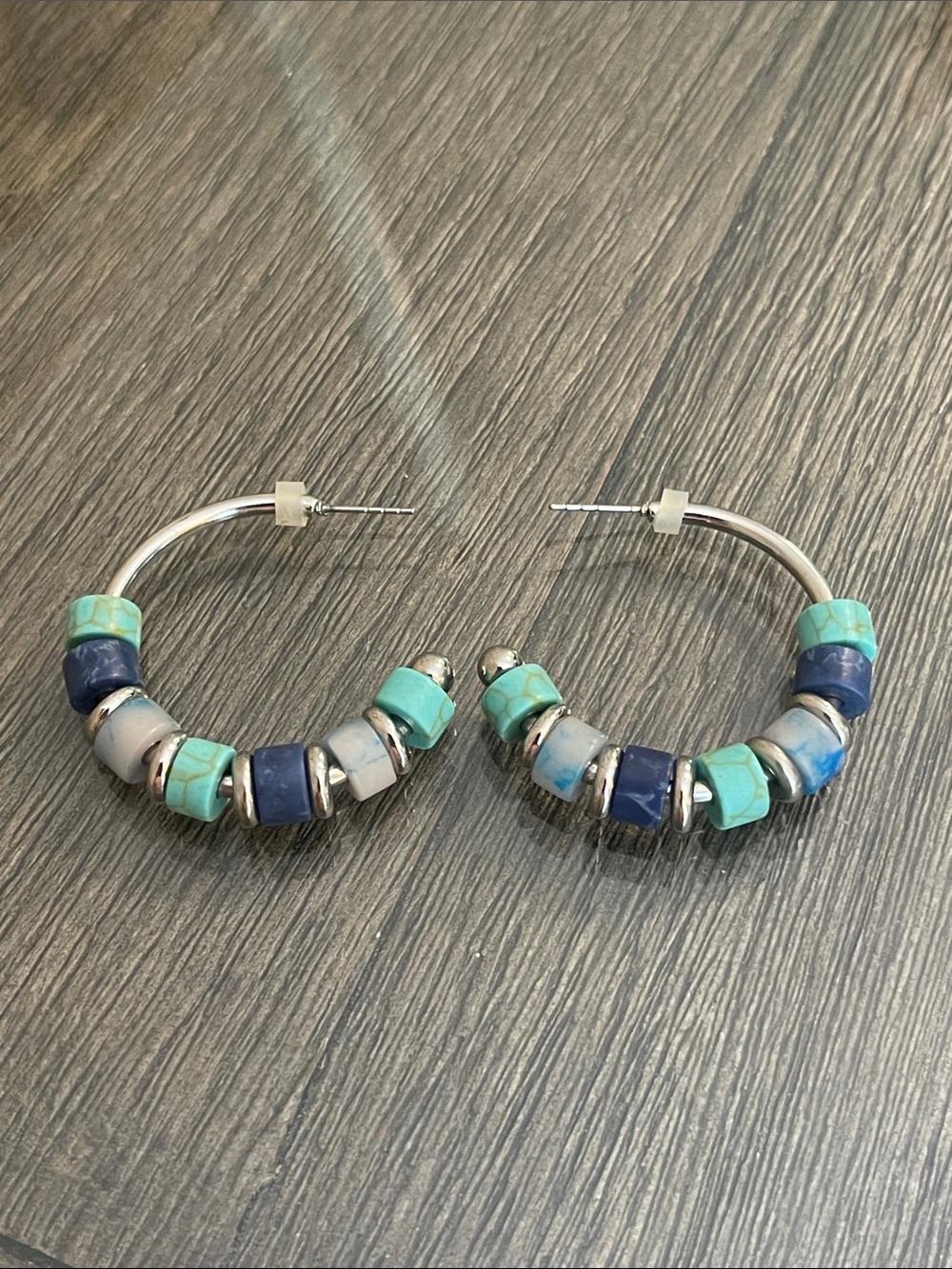 Vintage Add-A-Bead Silver-tone Hoops with Stone Beads